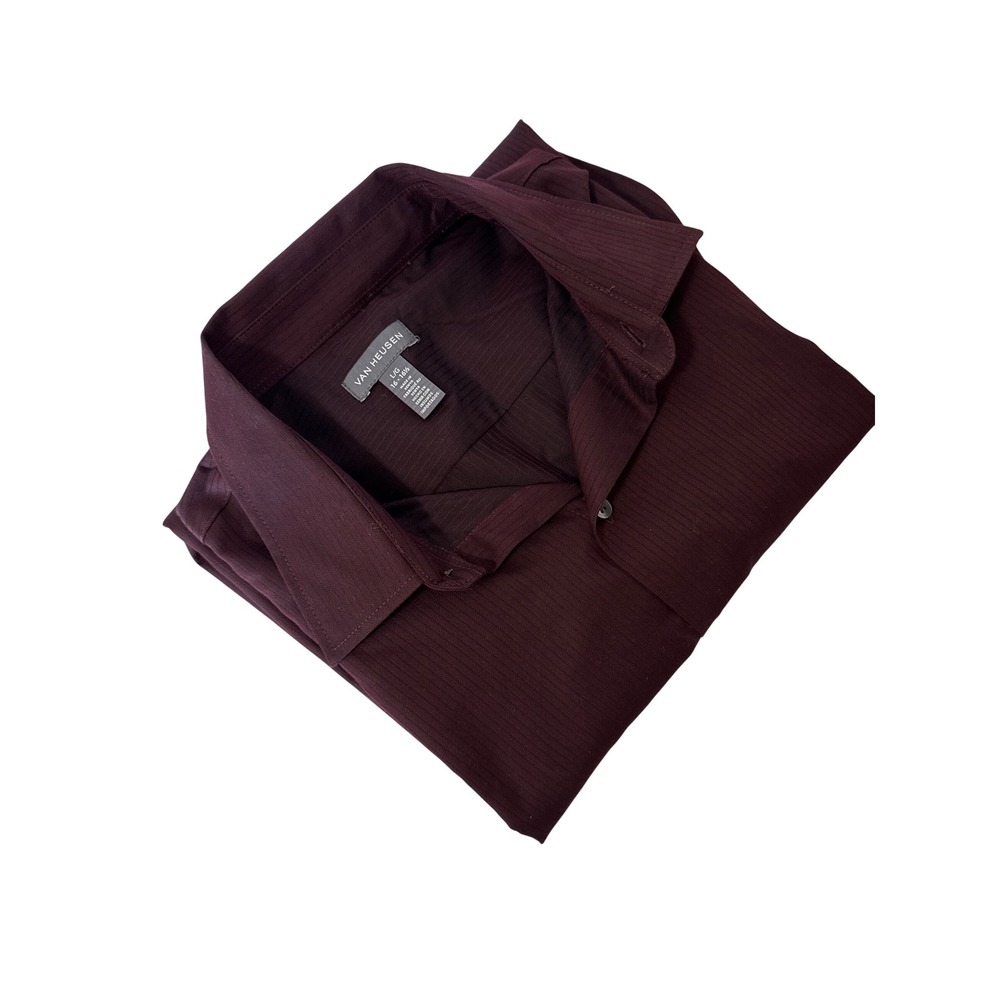 Van Heusen Men's Striped Dress Shirt‎ Long Sleeve Burgundy Large 16 16 1/2